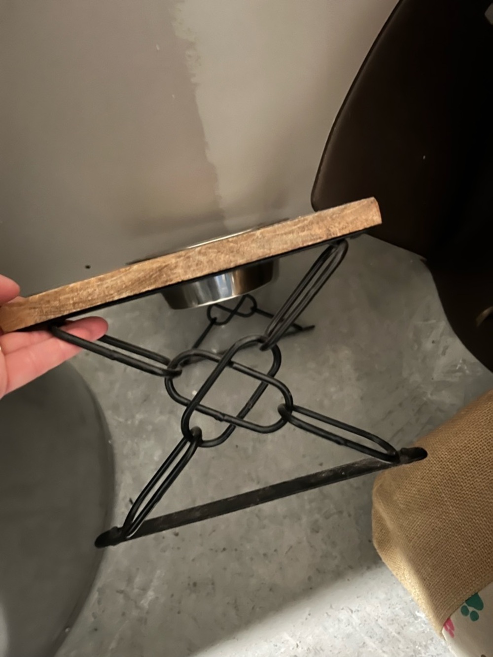 Rustic Wood & Black Metal Pet Bowl Stand